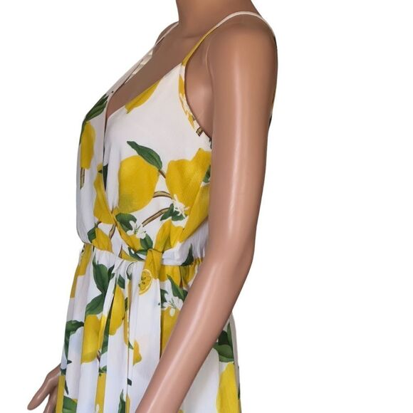 Dream of me Lemon Print Faux Wrap High Low Dress SMALL - Picture 5 of 15